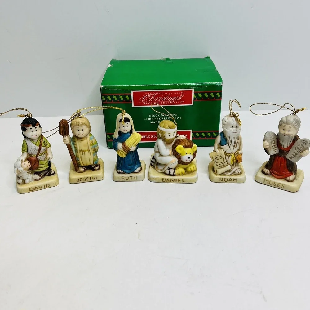 House Of Lloyd Bible Story Ornaments Vtg 1991 Christmas Around The World w/ Box